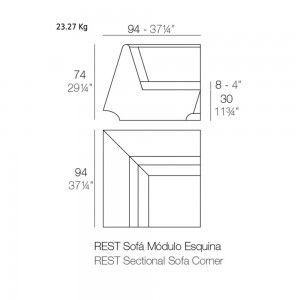 Sofá Rest Módulo Esquina con Doble Pared y Tacos Antideslizantes