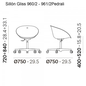 Sillón Gliss 960/2 de Pedrali. Sillas de diseño. Sillones con ruedas.
