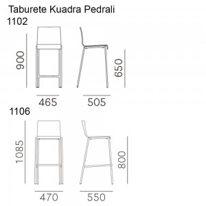 Taburete Kuadra 1102/1106 de Pedrali. Taburetes de diseño. Taburetes contract.