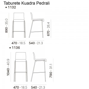Taburete Kuadra 1132/1136 de Pedrali. Taburetes de diseño. Taburetes tapizados.