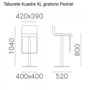Taburete Kuadra XL 4429 de Pedrali. Taburetes de diseño. Taburetes giratorios.