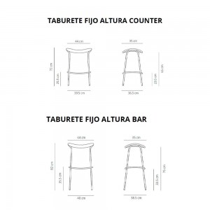 Taburete Funda fijo tapizado con base de acero. Ideal para interiores.