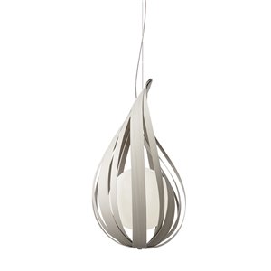 Lámpara suspensión Raindrop de Luzifer. Hermosa lámpara en forma de gota de lluvia, realizada con tiras de chapa de madera.