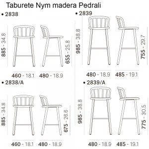 Taburete Nym 2838/2839 de Pedrali. Taburetes de diseño. Taburetes de madera.
