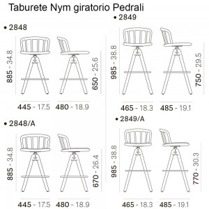 Taburete Nym 2848/2849 de Pedrali. Taburetes modernos. Taburetes giratorios.