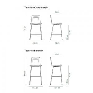 Taburete Fijo Klip con cojín de Viccarbe. Mobilario para interiores. Base metal