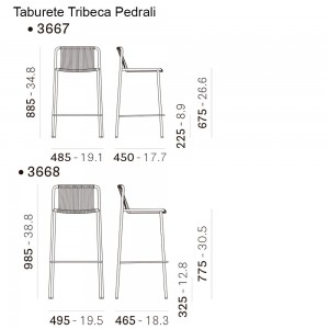 Taburete Tribeca 3667/3668 de Pedrali. Taburetes de diseño. Taburetes de jardín.