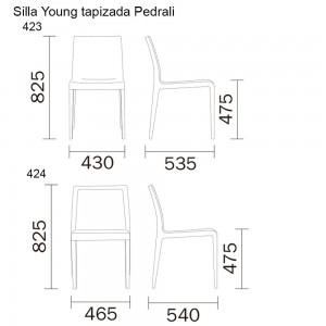 Silla Young 423/424 de Pedrali. Sillas de diseño. Sillas modernas tapizadas.