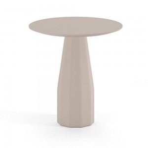 Mesa Burin alta redonda de Viccarbe. Mobilario de diseño de interior. Diseño tallado en madera.