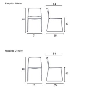 Silla moderna patín Ema de Enea. Silla tapizada en variedad de colores.