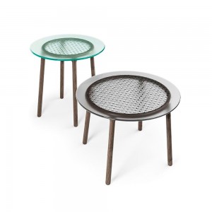 Mesa centro Cannage de Fiam con tapa de cristal. Mesas auxiliares modernas.