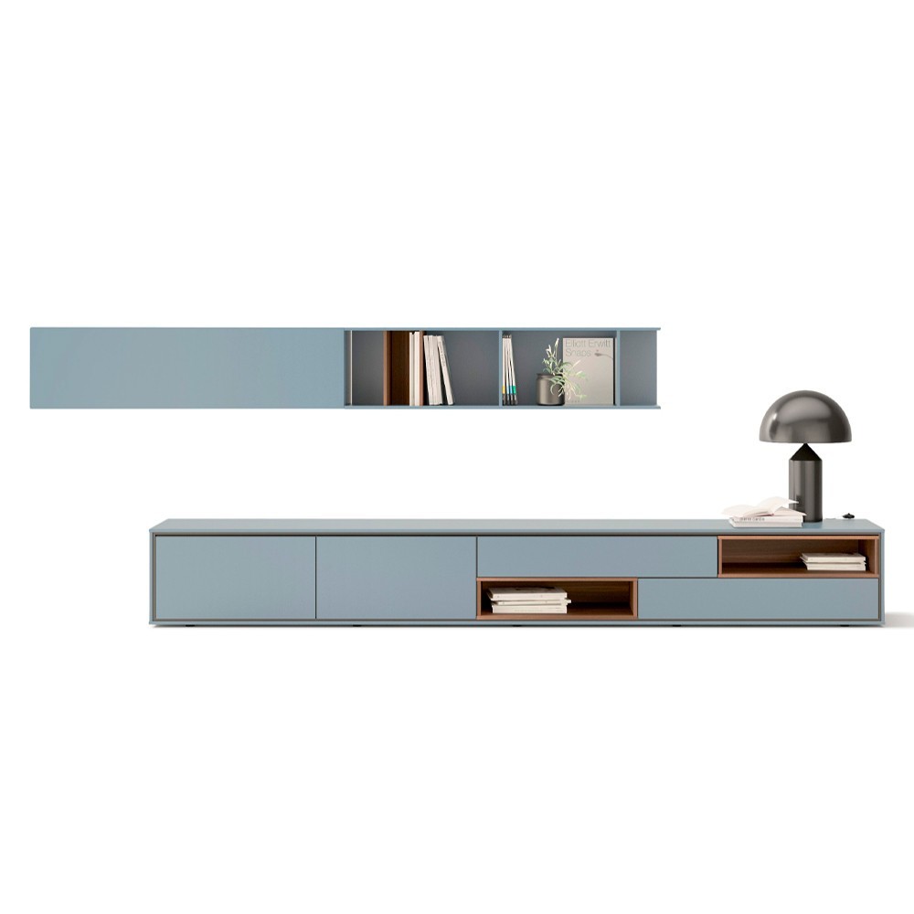 Mueble salón Aura C4 de Treku. Mueble bajo con estantería colgada.