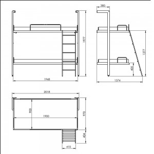 Litera abatible abierta con estructura de metal para albergues.