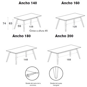 Mesa Aise rectangular fija con pies de madera. Mesa nórdica de Treku.