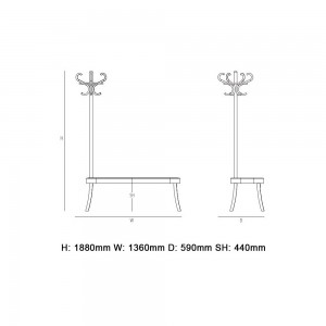 Perchero Coat Rack de GTV Thonet Vienna. Perchero con banco de diseño.
