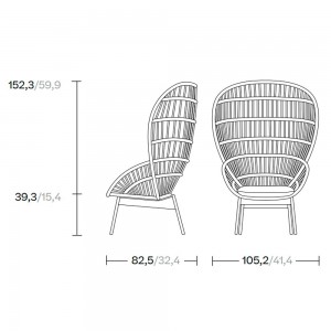 Sillón Club exterior pies en teca respaldo alto colección Cala de Kettal.