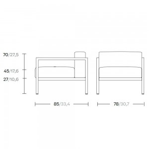 Sillón Club L exterior pies aluminio de la colección Landscape de Kettal.