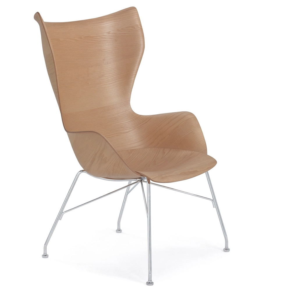 Sillón K/Wood de Madera 3D curvada en estructura cromada o acero pintado.