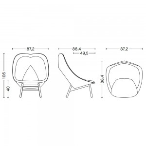 Butaca Uchiwa tapizado con patas de madera de roble de HAY para salón.