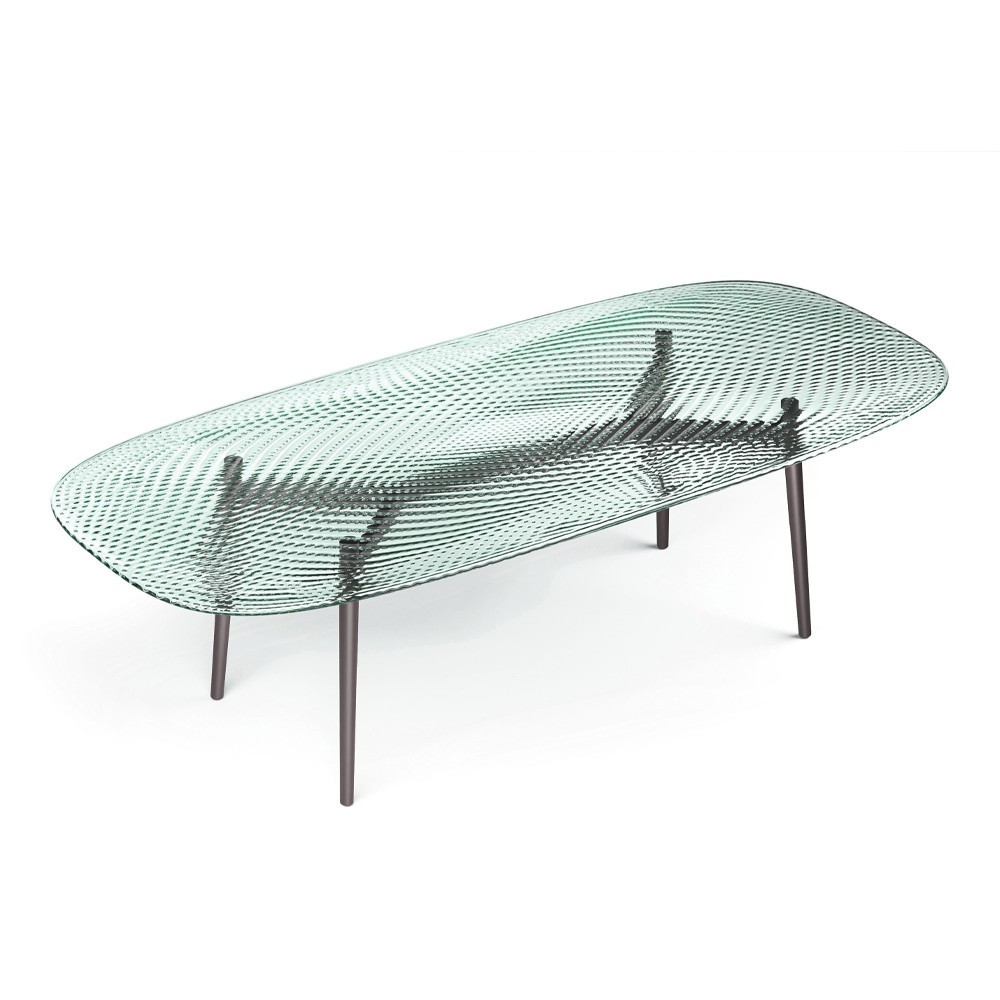 Mesa con cantos redondeados Coral Beach de Fiam. Mesas de vidrio para comedor y salón.