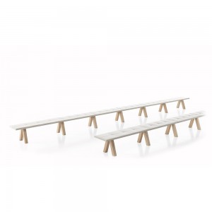 Banqueta Trestle de Viccarbe. Mobilario para espacios públicos interiores.