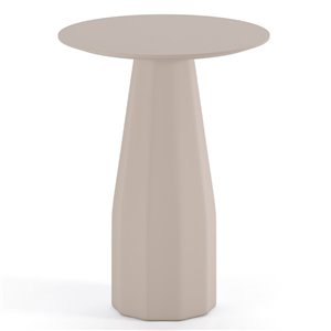 Mesa Burin alta redonda de Viccarbe. Mobilario de diseño de interior. Diseño tallado en madera.