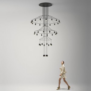 Lámpara de suspensión Wireflow Chandelier de Vibia. Iluminación interior.