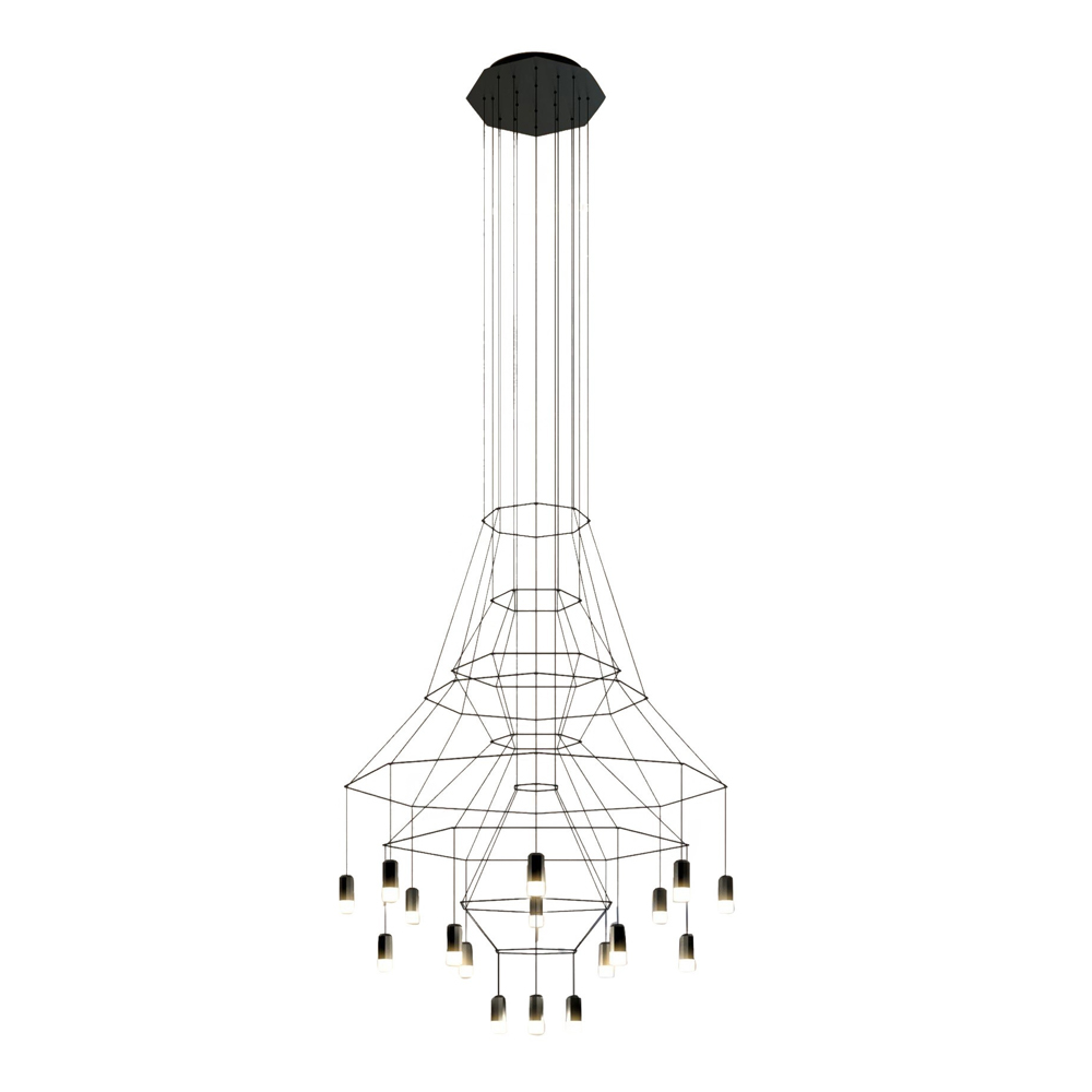 Lámpara de suspensión Wireflow Chandelier de Vibia. Iluminación interior.