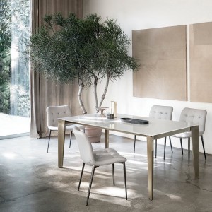 Mesa Cruz Extensible Cristal de Bontempi. Muebles modernos italianos. Mesas extensible para comedor.