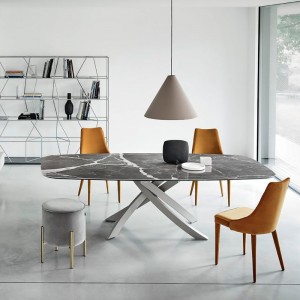 Mesa Artistico Redondeada de Bontempi. Mesas fijas modernos italianos.