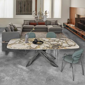 Mesa Artistico Redondeada de Bontempi. Mesas fijas modernos italianos.