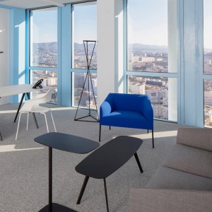 Sillón Saari ancho metal Arper. Amplio diseño moderno de mueble para salón.
