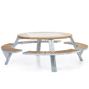 Mesa terraza con bancos Gargantua de Extremis. Mueble de exterior.