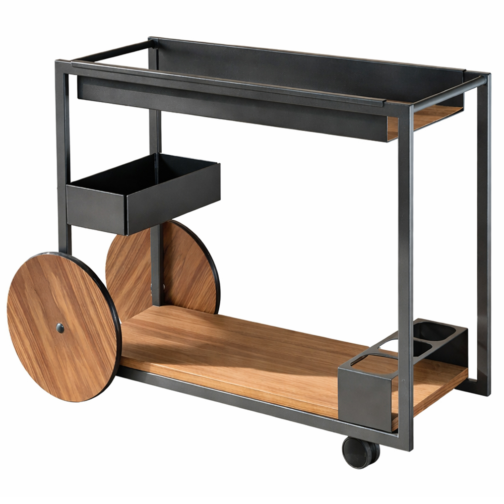 Carrito Brandy de Cattelan Italia. Carrito en acero con estantes de madera.