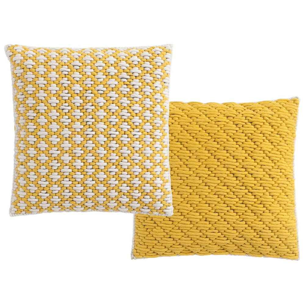 Cojín Silai cuadrado Yellow-yellow de GAN. Cojines de lana modernos.