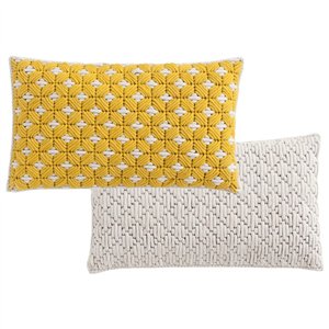 Cojín Silai rectangular Yellow-white de GAN. Cojines de diseño moderno.