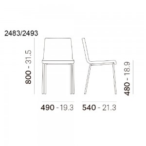 Silla Kuadra XL 2483/2493 de Pedrali. Sillas de diseño. Sillas tapizada en tela.