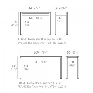 Mesa Alta Frame de Aluminio con sobre HPL | Diseño Vondom