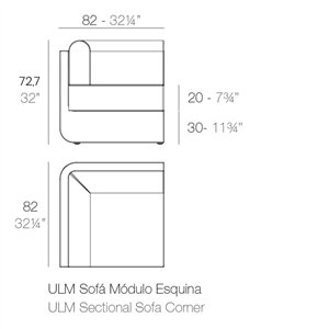 Sofá Ulm módulo esquina con Acolchado silvertex y opción de luz