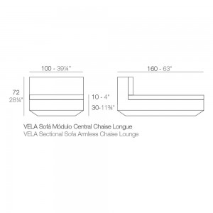 Sofá Modulo central Chaise Longue Vela con Luces Led y Tejido Náutico