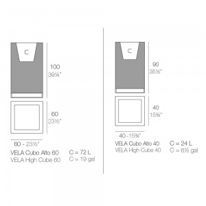 Macetero Cubo Alto Vela con Doble Pared y Sistema de Autorriego