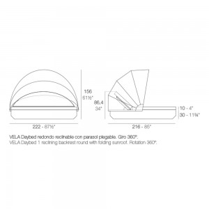 Cama Vela Daybed Basic redonda reclinable con parasol plegable