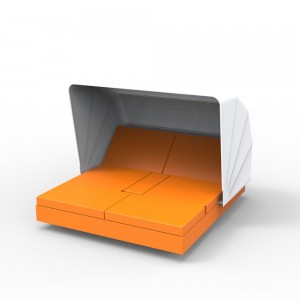 Cama Vela Daybed cuadrada con parasol y 4 cabezales reclinables