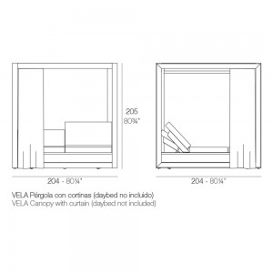 Pérgola Vela cuadrada con cortinas para camas Daybed