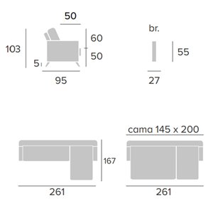 Sofá cama chaise longue Mark Francés Bañón