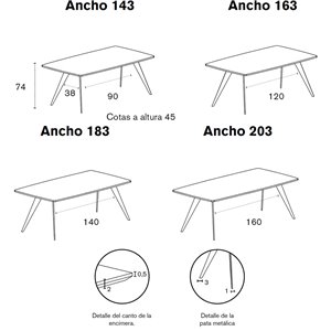 Mesa Aise oval fija pies metálicos Treku