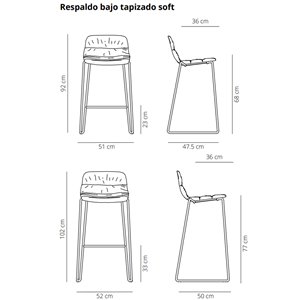 Taburete Maarten base patín tapizado Viccarbe