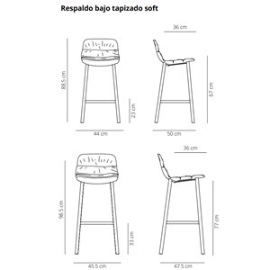 Taburete Maarten tapizado base cuatro patas madera Viccarbe
