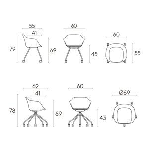 Sillón Taia ruedas acero polipropileno Inclass