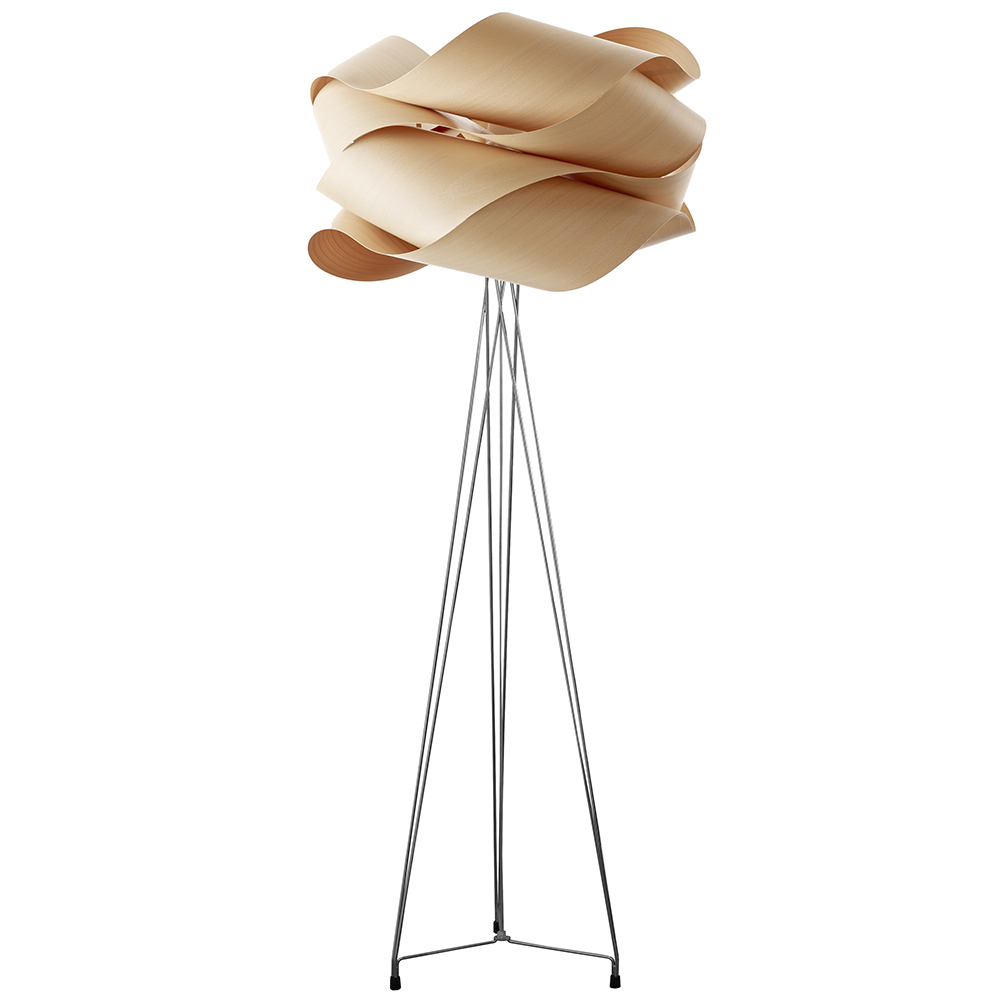 Lámpara de pie Link de Luzifer. Lámpara realizada en pantalla de madera con forma de Möbius.